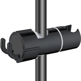 Shower Head Holder for Shower Rail with 2 Hooks, Hand Shower Holder 360° Rotatable for Slide Bar 16-27 mm Outer Diameter Shower Holder for Shower Head ABS Grade Shower Holder Plastic Black