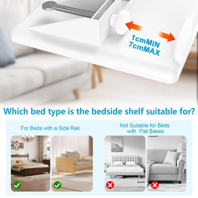 TUAKIMCE Hanging Bedside Table with Cable Holder - Practical Lapel