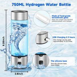 Portable Hydrogen Water Bottle – 460ml Hydrogen Generator with Rechargeable Base, SPE/PEM Ionizer Tech for High Hydrogen Concentration, Fast Electrolysis in 3 Mins for Travel, Office, Fitness
