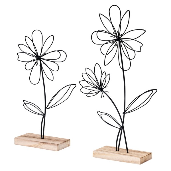 levandeo Stand Flower Set of 2 Metal Wood Black Natural Wire Decoration Table Decoration Spring Figure Home Decoration