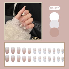 PANGTOUY Nail Tips, 24 Pieces, 3D Nail Tip, Harajuku, Japanese Style, Nail Tip, Popular, Illusion Nail Tip, Coming-of-Age Ceremony, Handmade, Beautiful Decoration, Wedding Nail Cute