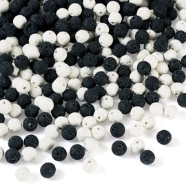 360 Pcs Natural Lava Beads 8mm White Black Lava Rock Stone Beads Volcanic Rock Round Beads for DIY Essential Oil Bracelet Jewelry Making Craft Supplies