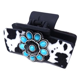 Emulily Western Concho Cowhide 3.25 "Hair Claw Clips Navajo Boho(Turquoise)