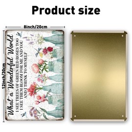QYAYIK What A Wonderful World - Flowers Funny Metal Tin Sign Wall Decor, I See Trees of Green Red Rose too Retro Signs, Vase Flowers Poster Plaque Entryway Decor Gallery Wall Signs 12x8 Inch
