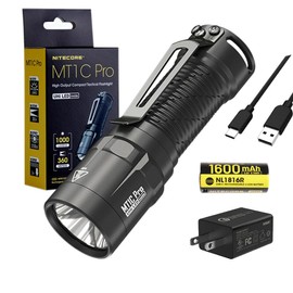 Nitecore MT1C PRO Compact Everyday Carry Flashlight- 1,000 Lumens w/ 3Amp USB Wall Adapter, battery, and Eco-Sensa USB C Charging cable Included
