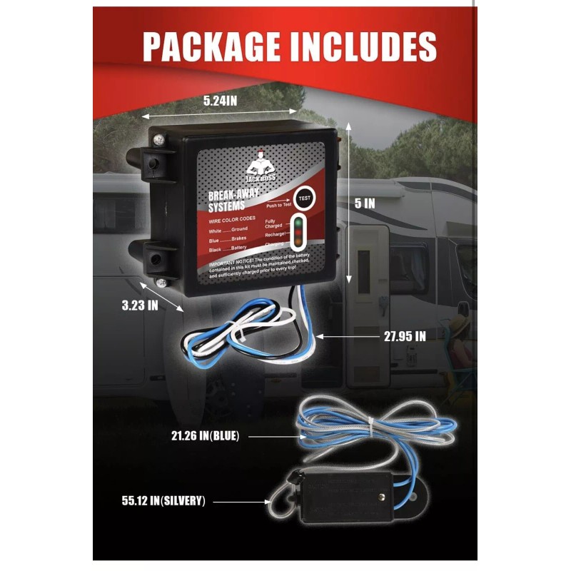 Jack Boss Upgraded Trailer Breakaway Kit, LED Test Controller System