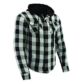 Milwaukee Leather MPM1629 Men's Black/White Armored Hooded Flannel Shirt Jacket (Medium)