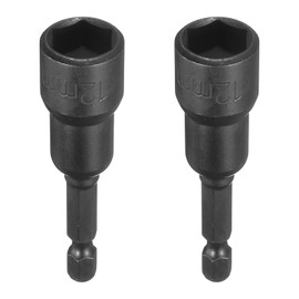HARFINGTON 2pcs Magnetic Nut Driver 12mm Hex Drive Socket CR-V Steel Power Screw Drill Bits Socket Wrench Tools with 1/4" Quick Change Hex Shank for Power Drills Impact Drivers, Black