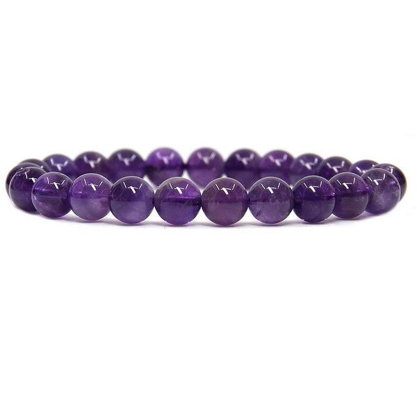 Natural A Grade Amethyst Gemstone 8mm Purple Crystal Round Beads Stretch Bracelet 7 Inch