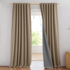 NICETOWN Burlap Vintage Open Linen Weave Flax Thermal Curtains, 100% Blackout Curtains 84 inches Long for Dining Room, 52" Wide Per Panel, Set of 2, Soundproof Window Treatment Drapes for Hall Room