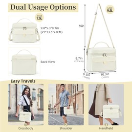 Insulated Lunch Box Cooler Bag - Reusable Small Cooler Lunch Tote Bag Simple Modern Lunch Box for Women - Pack It Lunch Box Freezable Ideal for Office Beach Picnic - Lunch Box with Strap Cream 9.5L