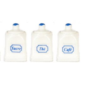 Dolls House Blue and White Canister Set Storage Jars Kitchen Accessory