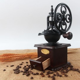 Manual Coffee Grinder Antique Cast Iron Hand Crank Coffee Mill With Grind Settings & Catch Drawer ，120 x 120 x 260mm..