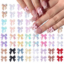 120Pcs Bow Nail Charms 3D Resin Flatback Colorful Bow Nail Rhinestones Kawaii Bow Nail Jewelry Accessories Bow Knot Nail Art Charms for Women's Acrylic Nails Manicure DIY Nail Supplies