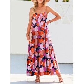 ANRABESS Women Summer Casual Loose Sleeveless Sundress Spaghetti Strap Flowy Boho Linen Beach Vacation Maxi Long Dress Print Floral Medium