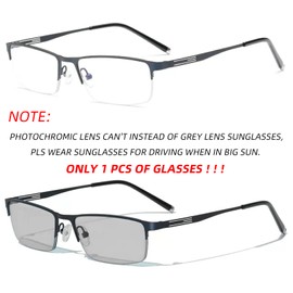laureles Photochromic Reading Glasses for Men Business Square Metal Half Frame Sun Photochromic Lens Readers (Blue, 2, multiplier_x)