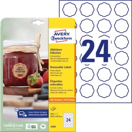 Avery Zweckform 5084 jam Labels (A4, 240 Flower-Shaped Labels, Removable, 40.8 mm x 40.3 mm) 10 Labels, White