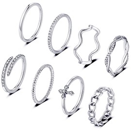 Honsny 14K Gold Plated Stacking Rings Set for Women, Stackable Thumb Rings Thin Dainty Silver Rings for Teen Wedding Eternity Band Simple Rose Gold Ring Size 4-11