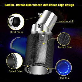 Vooda Automobile LED Light Emitting Tail Pipe,Universal 1.4-2.1in Exhaust Pipe With LED Light,Racing Blue Flame LED Light Car Exhaust Muffler Tip Modification Luminous Tube (Blue-Curved Style)