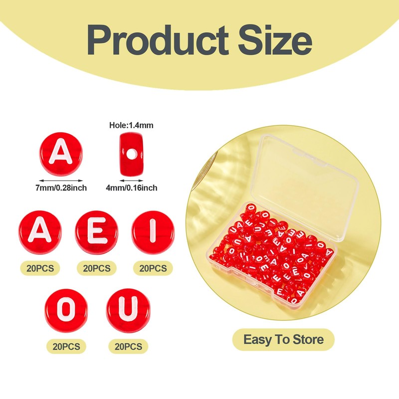 Craftdady 100pcs Red 7mm Letter Beads Flat Round Acrylic Alphabet