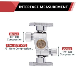EFIELD 1/4-Turn Dual Compression Outlet Angle Stop Valve with 2 Shut Off Valve/Handles, 1/2" NOM (5/8" OD) x (3/8 inch x 1/4 inch) Chrome For Faucet Toilet Valve,Icemaker,Filter