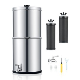 CO-Z Gravity-Fed Water Filter System, 2.25 Gallons Countertop Water Filtration System, 304 Stainless Steel Gravity Water Purifier with 2 Carbon Filters & Water Spigot, NSF/ANSI 42 Certification