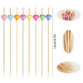 Pack of 200 Cocktail Skewers, Wooden Cocktail Sticks, Cocktail Picks, Cocktail Toothpicks, Cocktail Picks for Skewers, Finger Food, Cocktail Party Decoration (Coloured Heart)