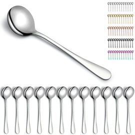 Kyraton Soup Spoons 12 Pieces, Stainless Steel Round Stainless Steel Bouillon Spoons, Table Spoons, Dinner Spoons, Dishwasher Safe