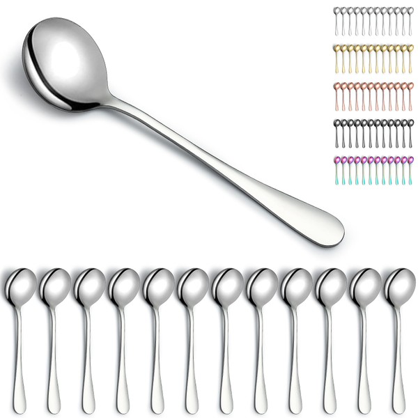 Kyraton Soup Spoons 12 Pieces, Stainless Steel Round Stainless Steel