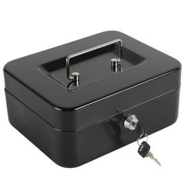 YAYAG Steel Lock Box with Removable Money Tray and Key Lock, Cash Storage Box with Lockable Cover, 7.87"x 6.30"x 2.2", Black