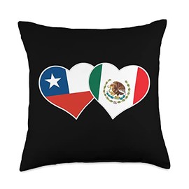 Chile Mexico Flag Mexican Chilean Gifts Chilean Mexican Flag Heart Love Chile Mexico Throw Pillow, 18x18, Multicolor