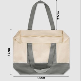 OUUTMEE Stylish Canvas Tote Bag Top Zipper Shopping Going Out Class Simple and Stylish Commuter Bag, Grey and natural