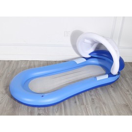 Foldable Inflatable Pool Hammock Adult Floating Air Bed Summer Water Deck Chair Lounger with Net 160x90cm Blue with Canopy