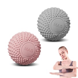 ポクミル マッサージボール 2個セット ラクロスボール 硬め 筋膜リリース ボール トリガーポイント 足裏ツボ押し 首 肩 腰 太もも ふくらはぎ (ピンク+グレー)