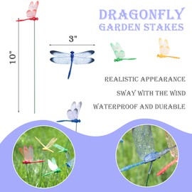 VGOODALL VGOODALL 24PCS Dragonfly Garden Stakes, Plastic Garden Decorations 4 Colors Dragonfly Garden Ornaments for Indoor Outdoor Yard