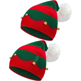 2 Pack Christmas Hat for Xmas Knitted Knit Hat for (Red and Green, One Size)