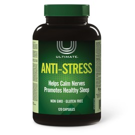 Ultimate Ultimate Anti-Stress 120 Capsules, Ashwagandha, Valerian, Adrenal Tissue, Quercetin & Rhodiola, Helps Calm Nerves, Proudly Canadian