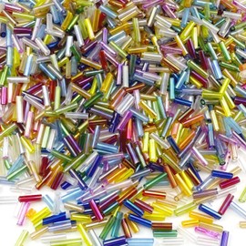 LIMAOLLY 90g Bugle Beads 2x7mm Mini Long Tube Seed Bead Glass Craft Beads AB Color Loose Spacer Beads for Earring Bracelets Necklace Waist Beads Jewelry Making(Mixed Color)