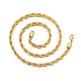Philip Jones Men's 5mm Gold Plated Steel 18 Inch Round Rope Wheat Chain Necklace