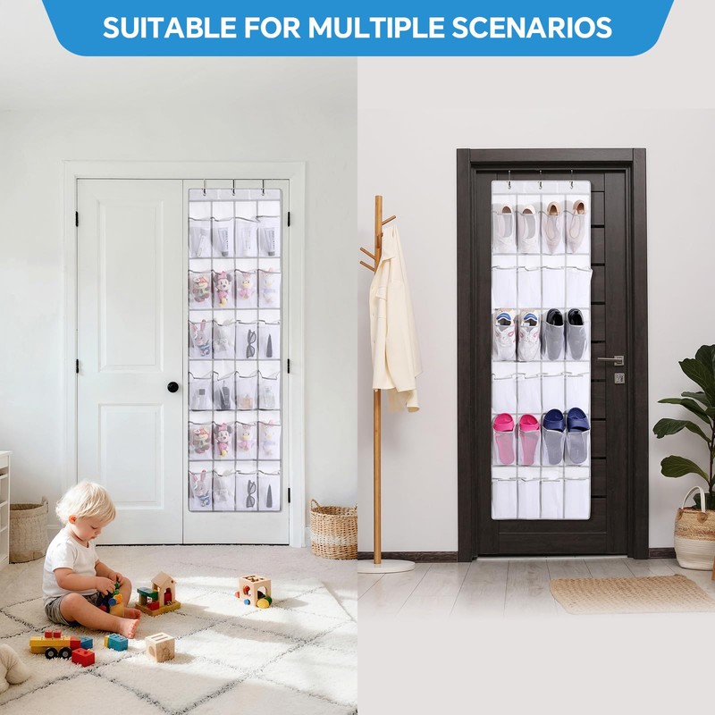 Suacculent Over Door Shoe Organiser, 24 Large Mesh Pockets &
