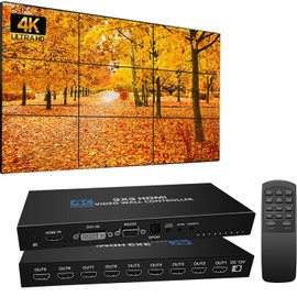 GKRONG Video Wall Controller 3X3 TV Wall Controller 4K 3x3 3x2 2x2 3x1 1x4 2x3 4x2 2x4 with Remote Control for 9 TV Mount Image Rotation 180º
