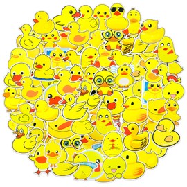 Libima 100 Pcs Yellow Duck Stickers Cute Duck Stickers Gifts for Water Bottles, Duck Vinyls Stickers Decal Waterproof Bottles Sticker for Kids Teen Laptop Luggage Skateboard Water Bottle Fringe Phone