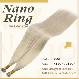 Sunny Nano Bead Hair Extensions Human Hair Platinum Blonde Nano Ring Hair Extensions 22 Inch Nano Extensions Human Hair Platinum Blonde Nano Loop Hair Extensions Real Human Hair 50s 50g