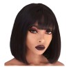Peluca Bob Recta Lisa Con Flequillo Estilo Clasico Chic Negro