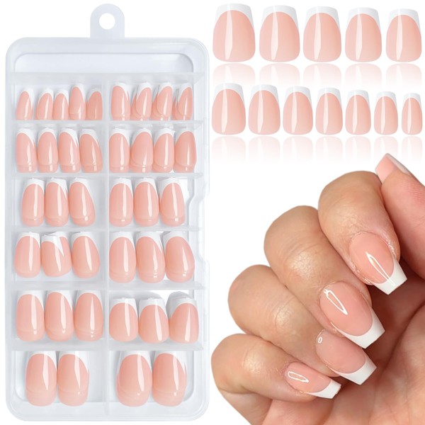 LuckForever 144pc Short French Tip Press on Nails Coffin Fake