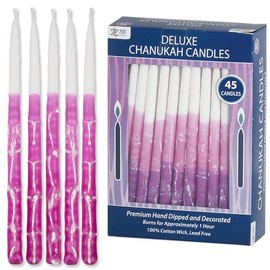 Zion Judaica Deluxe Chanukah Candle Set Blaze of Fire 45 Hand Made Thin Long Decorative Hanukkah Candles for Menorah Includes Prayer Card and DIY Dreidel Décor Candles for Parties Celebrations