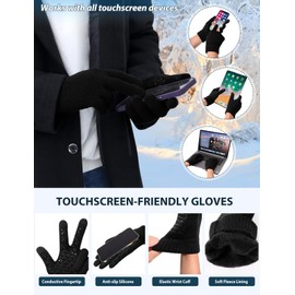 Voqeen Mens Winter Hat Scarf Gloves Set 4PCS Fleece Lined Thermal Knitted Cold Weather Sets Unisex Beanie Hat with Earmuffs Circle Neck Warmer Touchscreen Gloves Socks Warm Gifts Sets Outdoor Sports