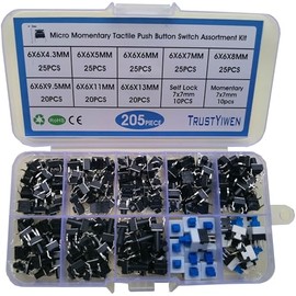 Micro Momentary Tactile Push Button Switch Assortment Kit 10 Values 205pcs 4 Pins 6x6mm Tact Switches