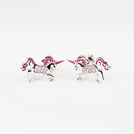 Kaguyo Silver Earrings for Women Unicorn Stud Earrings 925 Sterling Silver Amethyst Pink Multi Cubic Zirconia Stud Earrings for Women Girls Birthday Gift, Sterling Silver, Cubic Zirconia