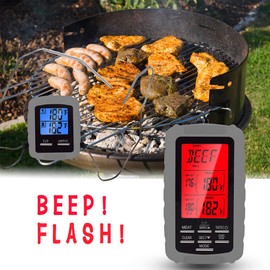 ThreeH Digital Remote Meat Thermometer with Dual Probes 230 feet Range Timer Alarm Kitchen Cooking Thermometer for BBQ Grill Smoker Oven Grey